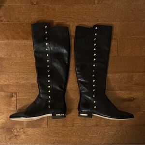 Michael Kors Sexy Black Knee High Boots with Gold Accents, size 7M